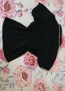 Chic Black Polo Top with Pearl Collar