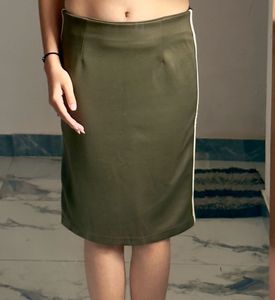 Olive Green Pencil Skirt with Side Stripe