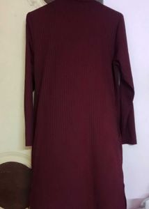 Chic Burgundy Ribbed Long Cardigan