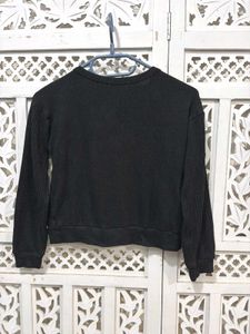 💝Black Ribbed Crop Long Sleeve V-Neck Top E