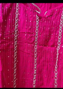 Vibrant Pink Kurta with White Embellishments