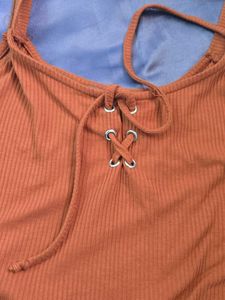 Flash Sale_Orange Ribbed Lace-Up Crop Top