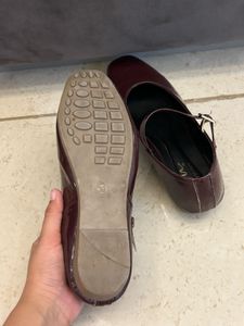 Elegant Burgundy Patent Mary Jane Flats for Women