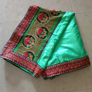 Embroidered Green Silk Saree