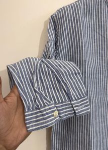 Zara Men's Striped Band Collar Shirt