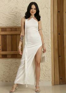 branded shein Elegant White Halter Maxi Dress