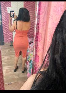 Orange Ruched Spaghetti Strap Dress