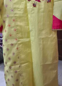 Elegant Yellow Kurta with Pink Embroidery