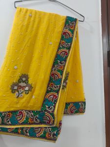 Yellow Pure Chiffon Saree