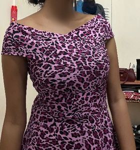 Pink Leopard Print Off-Shoulder Fit &amp; Flare Dress