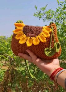Handmade Sunflower Crochet Sling Bag