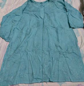 Pure lucknow Elegant Blue Embroidered Cotton Kurta