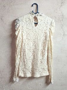 Lace Blouse with High Neck