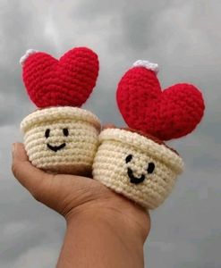 Crocheted Heart Potted Plants