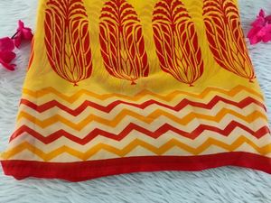 Red And Yellow Printed Chiffon Fancy Saree