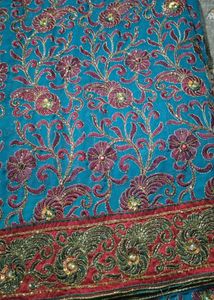 Embroidered Turquoise Saree