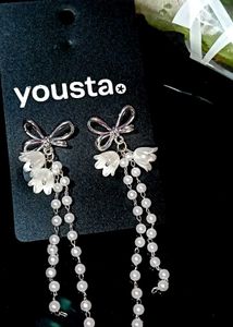 Elegant Flower-bow &amp; Pearl Drop Korean Earrings