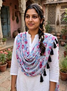 Floral Print Dupatta with Tassels
