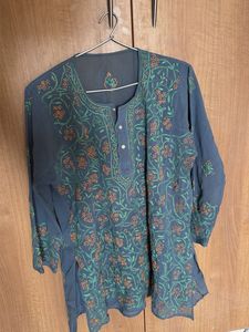 chicken Embroidered Blue Kurta