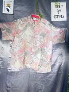 Vintage Abstract Print Button-Up Shirt