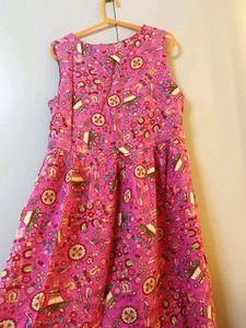 Pink Print Sleeveless Midi Dress