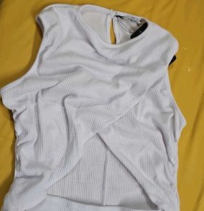 Ribbed Twist Front Sleeveless Dress