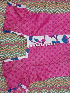 Pink Salwar Kurta Dupatta set in cotton print