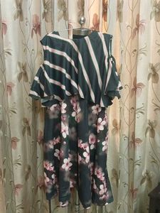 Chic Striped &amp; Floral Cold Shoulder Dress