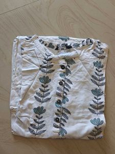 White Kurta with Floral Print