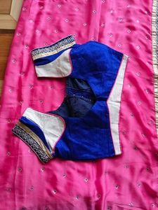 Beautiful Pink Saree with Blue Blouse