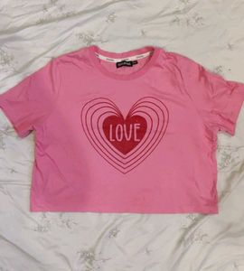Pink Crop Top "LOVE" Heart Graphic Tee