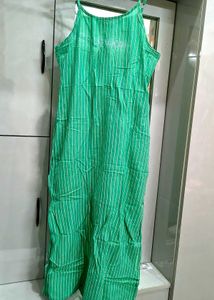 Green Striped Sleeveless Kurta