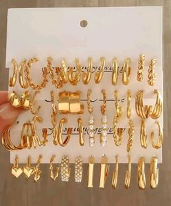 Gold Plated Hoop Earrings Set - 24 Pairs