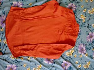 Men's Orange Mandarin Collar Kurta Shirt