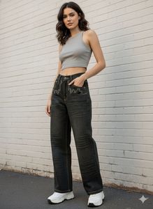 Dark Wash Jeans with Embroidery