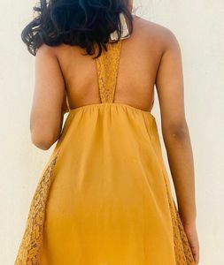 Mustard Yellow Lace Trim Dress