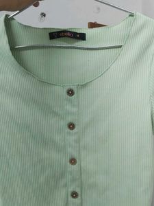 Light Green Ribbed Button-Up Top