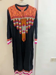 Stylish Black Kurta with Orange Print