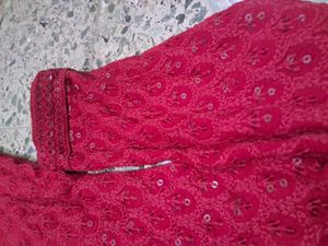 Red Embroidered Kurta
