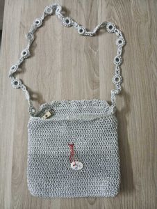 HANDMADE CROCHET SILVER BAG