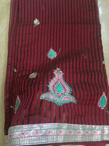 Saree cotton mix with sequence work no blouse pc