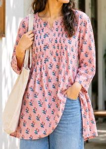 L size Pretty Pink Floral Kurta cotton kurti 🩷