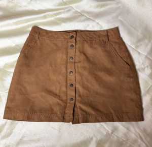 Brown Corduroy Button-Up Mini Skirt