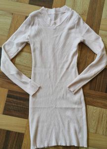 Ribbed V-Neck Long Sleeve Mini Dress