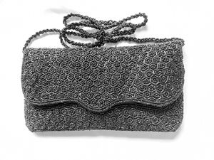 Black Beaded Evening Clutch Bag with strap