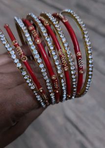 Sparkling Red &amp; Crystal Bangles