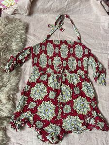 Boho Red Floral Jumpsuit Romper