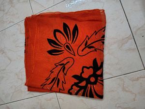 Orange scarf with Black Floral Print