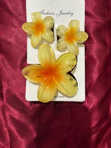 Floral Hair Clip Set - Tropical Yellow