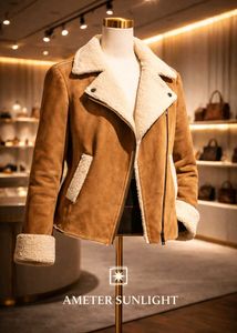 Korean Shearling Trim Faux Suede Jacket